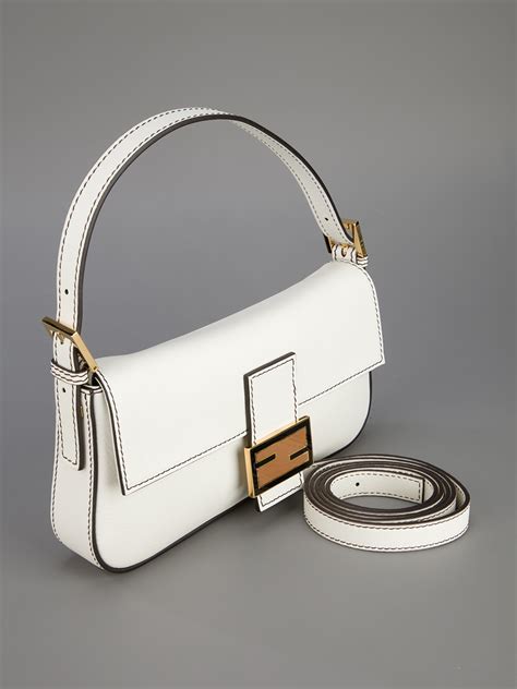 fendi white embossed leather bag|Fendi baguette shoulder bag.